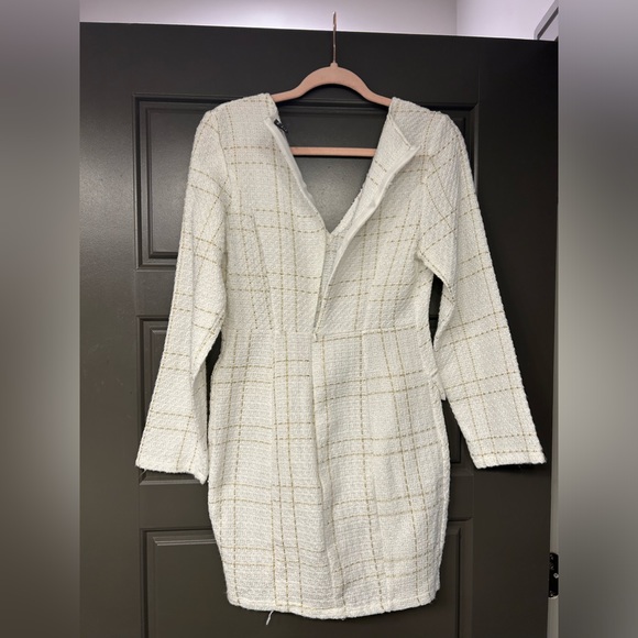 Shein White Plaid & Gold Button Detail Tweed Dress - Picture 2 of 5